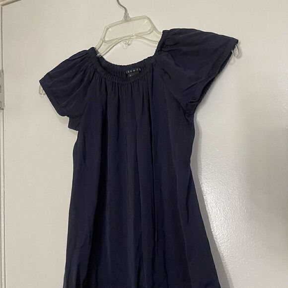 THEORY navy blue cinch waist short sleeve satin Dress size XS p - Picture 2 of 5